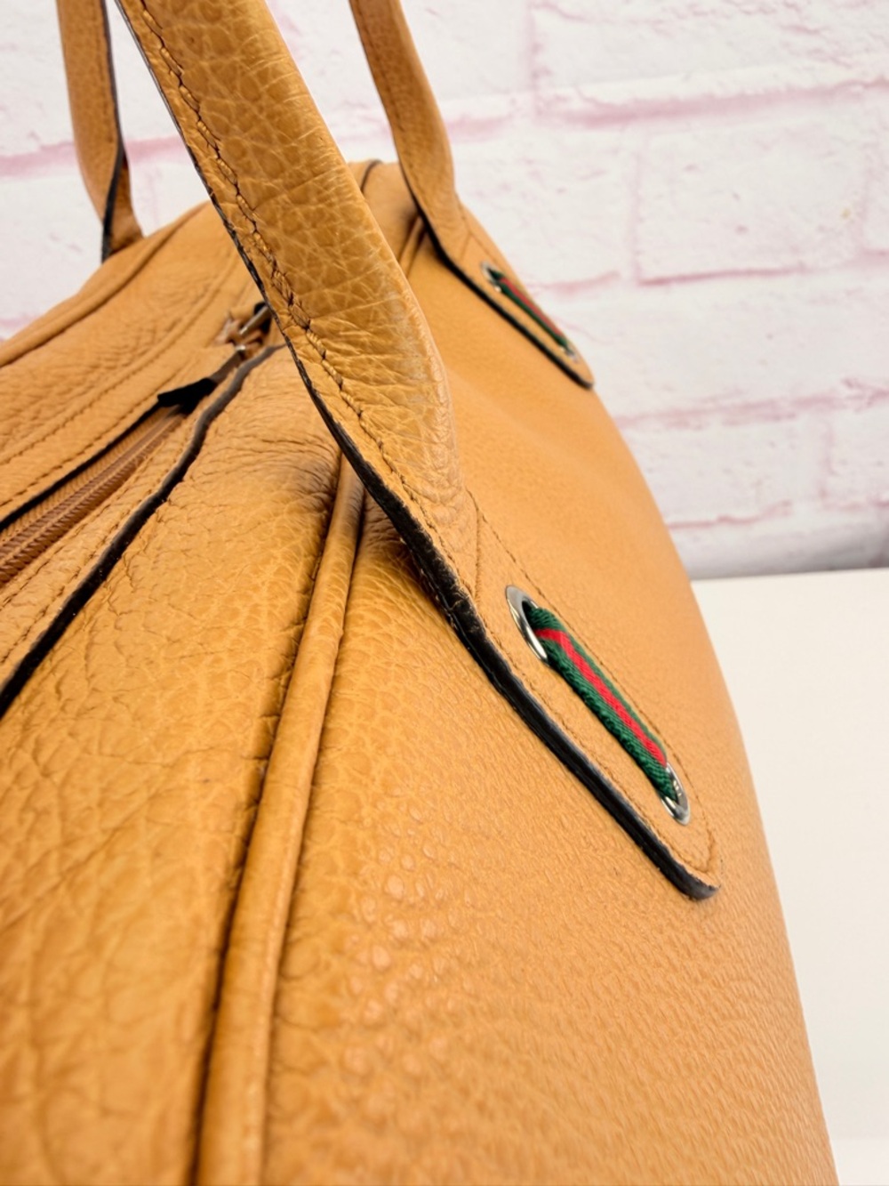 Gucci Princy Web Large Tan Leather Tote Bag Rare - Picture 5 of 16